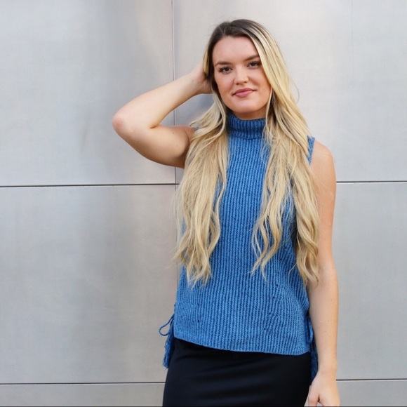 blue turtle neck sweater - Picture 2 of 5